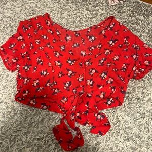 Red floral crop top